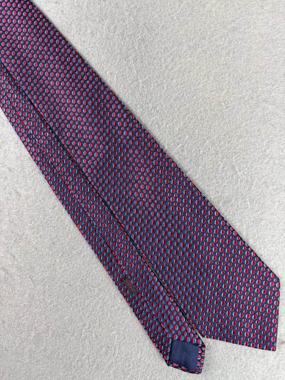 Charvet Paris Silk Tie Navy Red Blue Geometric Made in France